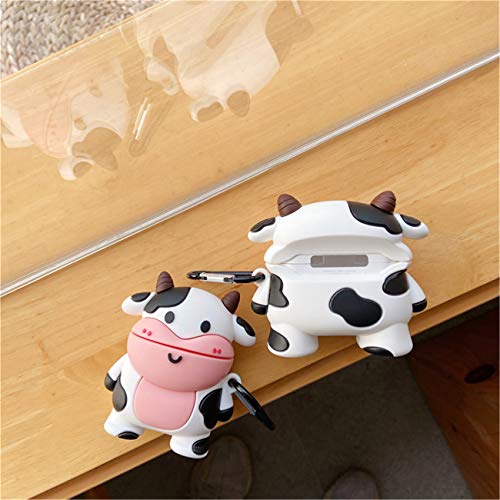 Jowhep Case for AirPod Pro 2019/Pro 2 Gen 2022 Cartoon Cute Kawaii 3D Silicone Cover Keychain Funny Animal Soft Protective for Air Pods Pro Girls Kids Women Shell Cases for AirPods Pro (Smile Cow)
