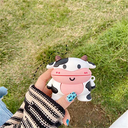 Jowhep Case for AirPod Pro 2019/Pro 2 Gen 2022 Cartoon Cute Kawaii 3D Silicone Cover Keychain Funny Animal Soft Protective for Air Pods Pro Girls Kids Women Shell Cases for AirPods Pro (Smile Cow)