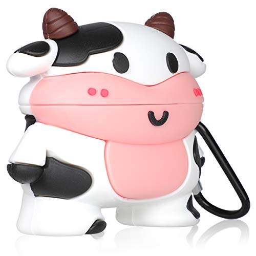 Jowhep Case for AirPod Pro 2019/Pro 2 Gen 2022 Cartoon Cute Kawaii 3D Silicone Cover Keychain Funny Animal Soft Protective for Air Pods Pro Girls Kids Women Shell Cases for AirPods Pro (Smile Cow)