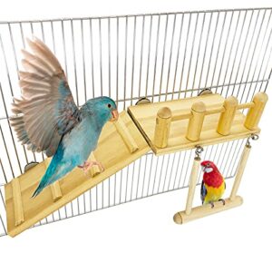 parrot climbing ladder, bird wooden playground with climbing ladder stand, parrot play stand, bird swing for green cheeks, small lovebirds, goldens, hamsters, bird cage chew toy set