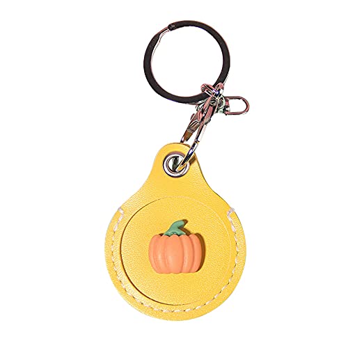 BONTOUJOUR Creative Cute Food Fruit Theme PU Leather Case for AirTag Finder, Anti-Scratch Protective Skin Cover with Ring Keychain, Compatible with AirTags 2021 -Yellow Pumpkin