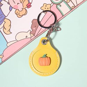 BONTOUJOUR Creative Cute Food Fruit Theme PU Leather Case for AirTag Finder, Anti-Scratch Protective Skin Cover with Ring Keychain, Compatible with AirTags 2021 -Yellow Pumpkin