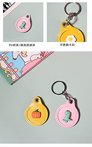 BONTOUJOUR Creative Cute Food Fruit Theme PU Leather Case for AirTag Finder, Anti-Scratch Protective Skin Cover with Ring Keychain, Compatible with AirTags 2021 -Yellow Pumpkin