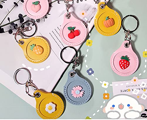 BONTOUJOUR Creative Cute Food Fruit Theme PU Leather Case for AirTag Finder, Anti-Scratch Protective Skin Cover with Ring Keychain, Compatible with AirTags 2021 -Yellow Pumpkin