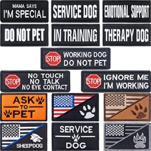 15 pieces service dog patches dog vest patches removable tactical patches embroidered fastener hook loop patch animal vest harnesses patch pet patches for vest harnesses collars leashes in training