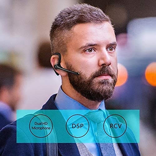 Bluetooth Headset, Wireless Bluetooth Earpiece V5.0 Hands-Free Earphones with Stereo Noise Canceling Mic, Compatible iPhone Android Cell Phones Driving/Business/Office