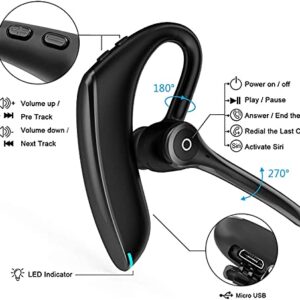 Bluetooth Headset, Wireless Bluetooth Earpiece V5.0 Hands-Free Earphones with Stereo Noise Canceling Mic, Compatible iPhone Android Cell Phones Driving/Business/Office