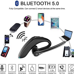 Bluetooth Headset, Wireless Bluetooth Earpiece V5.0 Hands-Free Earphones with Stereo Noise Canceling Mic, Compatible iPhone Android Cell Phones Driving/Business/Office