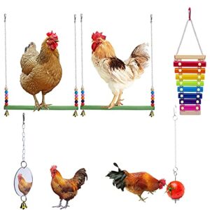 ebaokuup 5pcs chicken xylophone toy set - natural wooden chicken swing toys - chicken mirror chicken veggies skewer fruit holder - chicken toys for hens