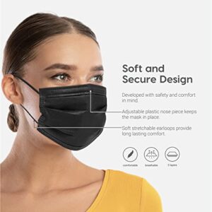 IRIS USA Made in USA Disposable Face Masks, 50 Piece, Premium 3Ply Masks, Breathable, Comfortable, Soft Stretchable Earloops, Soft on Skin, 3 Layer Construction for High Protection, Black