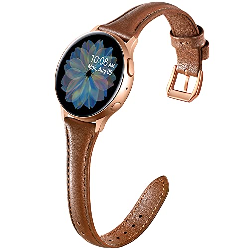 GEAK Compatible with Samsung Galaxy Watch 5 40mm 44mm/ Watch 4 40mm 44mm Band, 20mm Genuine Leather Strap for Samsung Active 2 40mm 44mm/ Watch 3 41mm/Active/Gear S2 Classic for Women Girls, Brown