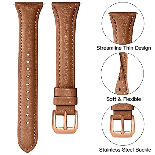 GEAK Compatible with Samsung Galaxy Watch 5 40mm 44mm/ Watch 4 40mm 44mm Band, 20mm Genuine Leather Strap for Samsung Active 2 40mm 44mm/ Watch 3 41mm/Active/Gear S2 Classic for Women Girls, Brown