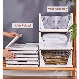 VANCORE Stackable Shelf Baskets Organizer Folding Wardrobe Closet Organizers, Pull Out Drawer Organizer Containers Storage Bin for Home Office Bedroom Laundry Room, Large x 4