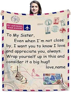 interestprint personalized long distance blanket, flannel throw blanket for sister, custom any relationship or name, ultra-soft blanket for couch bedroom home decor, 30x40-60x80 inch