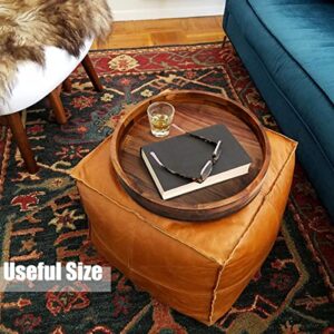 MAGIGO 16 Inches Extra Large Round Black Walnut Wood Ottoman Tray with Handles, Serve Tea, Coffee or Breakfast in Bed, Classic Circular Wooden Decorative Serving Tray