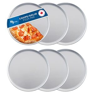 Norjac Pizza Pan 12 inch, 6 PACK Baking Tray Coupe Solid Style, Pure Food-Grade Aluminum, Made in Canada, Rust Free