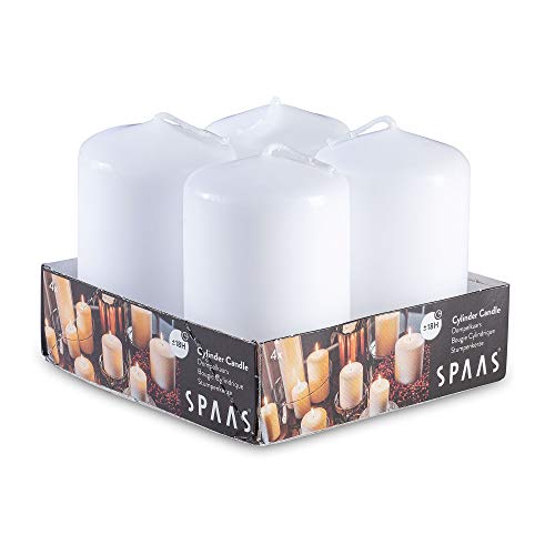 SPAAS White Pillar Candles - 4 Pack | 2x3” Small Pillar Candles for Lantern Home Décor, Kitchen Decoration, Fireplace, Wedding Aesthetic, Centerpiece | Non Scented Decorative Pillar Candles