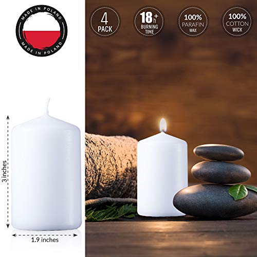 SPAAS White Pillar Candles - 4 Pack | 2x3” Small Pillar Candles for Lantern Home Décor, Kitchen Decoration, Fireplace, Wedding Aesthetic, Centerpiece | Non Scented Decorative Pillar Candles