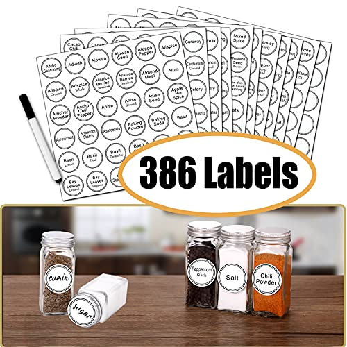 SWOMMOLY 25 Glass Spice Jars/Square Spice Bottles, 4oz Empty Spice Containers with 806 White Spice Labels, Pour/sift Shaker Lid, Airtight Cap, Chalk Marker and Funnel Complete Set
