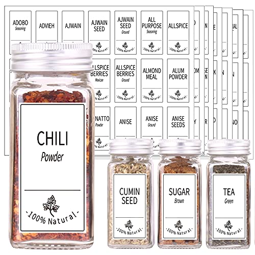 SWOMMOLY 25 Glass Spice Jars/Square Spice Bottles, 4oz Empty Spice Containers with 806 White Spice Labels, Pour/sift Shaker Lid, Airtight Cap, Chalk Marker and Funnel Complete Set