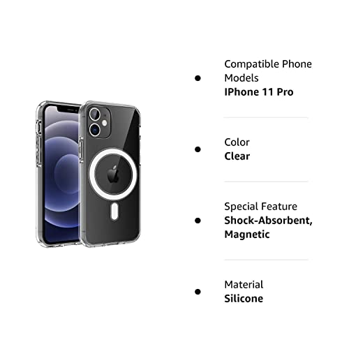 HVDI Clear Magnetic Case for iPhone 11 Pro with Mag-Safe Wireless Charging, Soft Silicone TPU Bumper Cover, Thin Slim Fit Hard Back Shockproof Anti-Yellow Protective Case for iPhone 11 Pro 5.8Inch