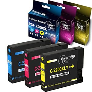 easyprint (c/m/y) compatible ink cartridge replacement for canon pgi-2200 2200xl pgi2200xl maxify mb5320 mb5120 mb5420 mb5020 ib4120 ib4020 printer, (1 cyan, 1 magenta, 1 yellow, high yield)