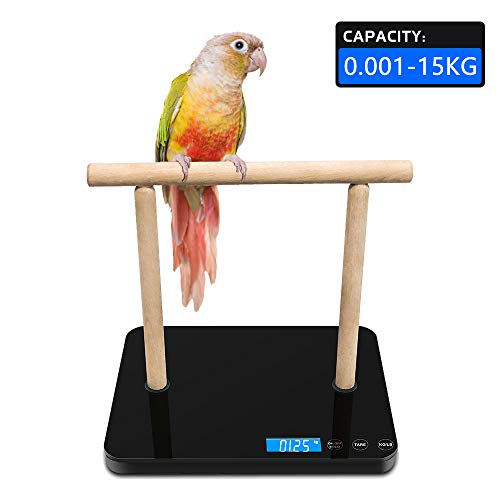 Digital Pet Bird Scale, Parrot Training Weight Scale with Perch, 0.05 Ounce Accuracy,70 Ounce Capacity, Easy Clean Black Glass Platform Suitable for Parrot and Macaws