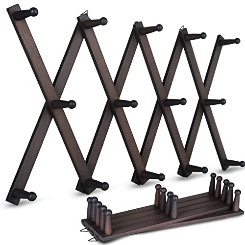 Stylo Grey Wall Hangers X Shaped 37 x 16 Inches with 14 Wooden Pegs (2 Inches Long) - Hat Racks for Baseball Caps, Purse Hanger Accordian Wall Hanger Wood for Hats, Caps, Mugs, Coat Hangers for Wall