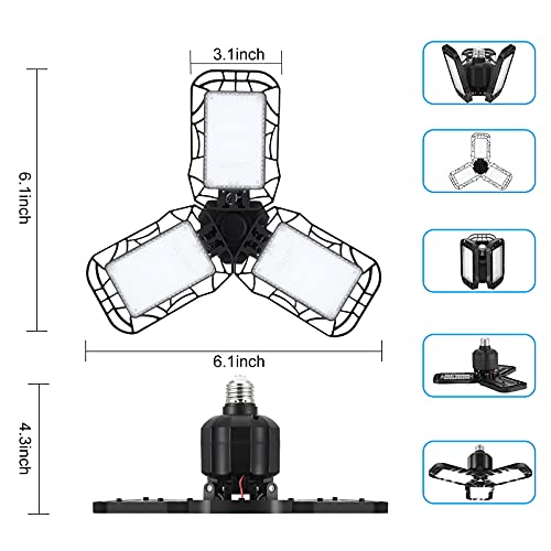 LED Garage Lights 45 Watts/6500k/3 Panels, Porcelain Lampholder, 3 Adjustable Panels, 7000LM High Lumen Output Super Bright LED Bulbs, E27 Compatible