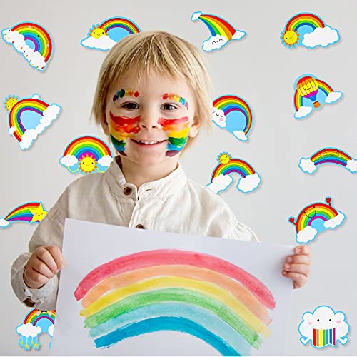 64 Pieces Rainbows Cut-Outs Sun Cloud Paper Cut Bulletin Board Decorations Cut-Outs Paper Cut for Desks Door Displays Home School Classroom Decoration Birthday Party