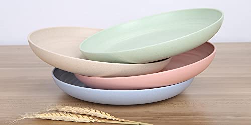 LuckyZone Wheat Straw Dinnerware Sets for 4 (Reusable Plates, Bowls & Cups) - Lightweight Unbreakable Dinner Camping Dishes - Dishwasher & Microwave Safe, Eco Friendly(12Pcs/Beige)