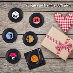 Funny Retro Vinyl Record Coasters with Player and Unique Labels, Valdivia Music Coasters Set of 6 with Gift Box, Gifts for Music Lovers, Coasters for Drinks, Bars, Cafes, Home, Party, Office