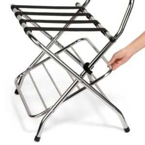 USTECH 2 Tier X-Shape Folding Luggage Rack with High Back | Durable Metal Stand & Heavy-Duty Nylon Straps for Guest Room Storage & Suitcase Holder | Perfect for Bedroom & Closet