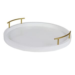 hanna roberts decorative wood tray with gold metal handles for parties, guests, occasions, and special events (white)