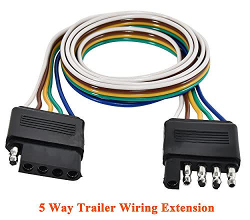 Oyviny 5 Way Flat Trailer Wire Extension 48 inch, Vehicle-Side and Trailer-Side 5-Pin Flat Wiring Harness 18 Guage Male and Female Trailer Wire Connector