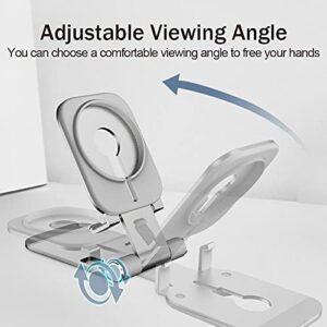 LowGeeker Stand for MagSafe Charger, Foldable Phone Stand Holder Aluminum Alloy Accessories Compatible with iPhone 13/12 Pro/ 13 Pro Max/ 12, Silver(MagSafe Charger Not Included)