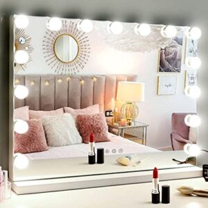 m mivonda hollywood vanity mirror with dimmable 15led bulbs lights 3 lighting modes 2in1 large lighted makeup mirror for desk and wall with plug-in and usb charger port and 10x magnification