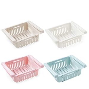 refrigerator drawer storage box, refrigerator tray, refrigerator shelf,4 pack retractable pull-out refrigerator storage boxes, kitchen supplies and sundries sorting box