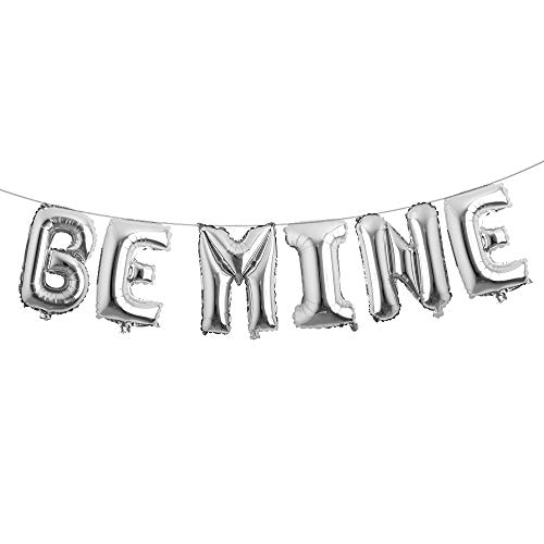 BE Mine Valentine Banner Decoration Balloon for Galentines Day Bubbly Bar Bridal Shower Wedding Bridal Shower Marry Me Bachelo Party Supplies (BE Mine Silver)