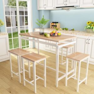 awqm 5 pcs dining table set, modern bar table set with 4 chair, home kitchen breakfast table and chairs set ideal for pub, living room, breakfast nook, easy to assemble