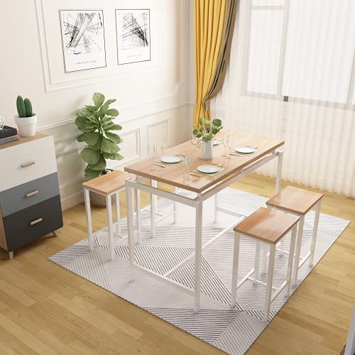 AWQM 5 Pcs Dining Table Set, Modern Bar Table Set with 4 Chair, Home Kitchen Breakfast Table and Chairs Set Ideal for Pub, Living Room, Breakfast Nook, Easy to Assemble