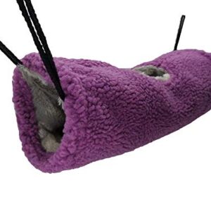 PAWSINSIDE Small Animal Hanging Tunnel Fleece Bunkbed Hammock for Ferret Rat Sugar Glider Squirrel (Tube, Purple)