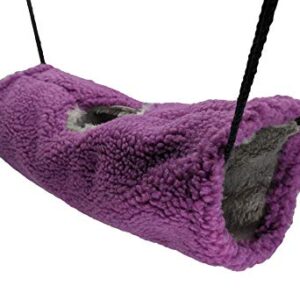 PAWSINSIDE Small Animal Hanging Tunnel Fleece Bunkbed Hammock for Ferret Rat Sugar Glider Squirrel (Tube, Purple)