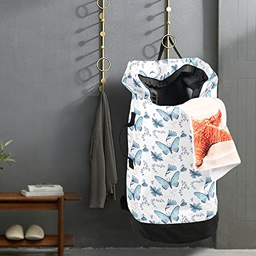 JUMBEAR Butterfly Laundry Backpack with Shoulder Straps Multifunctional Clothes Hamper Laundry Bag with Drawstring Closure for College, Travel, Laundromat, Apartment