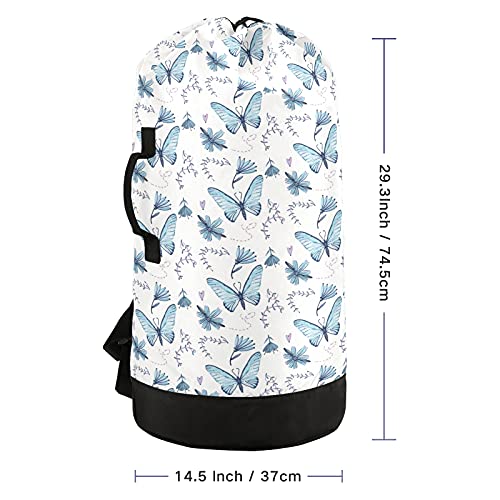JUMBEAR Butterfly Laundry Backpack with Shoulder Straps Multifunctional Clothes Hamper Laundry Bag with Drawstring Closure for College, Travel, Laundromat, Apartment
