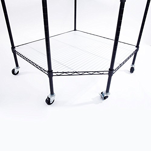 lapday 6 Tiers Corner Shelf, Adjustable Metal Free Standing Wire Shelving Unit Corner Storage Rack with Wheels for Living Room, Bathroom, Kitchen, 27" L x 27" W x 71" H (Black)