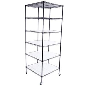 lapday 6 Tiers Corner Shelf, Adjustable Metal Free Standing Wire Shelving Unit Corner Storage Rack with Wheels for Living Room, Bathroom, Kitchen, 27" L x 27" W x 71" H (Black)