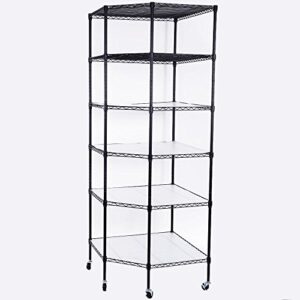 lapday 6 Tiers Corner Shelf, Adjustable Metal Free Standing Wire Shelving Unit Corner Storage Rack with Wheels for Living Room, Bathroom, Kitchen, 27" L x 27" W x 71" H (Black)