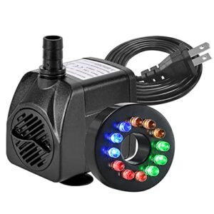 15w 264gph submersible fountain pump with 12 colorful led lights for outdoor pond, aquarium fish tanks, water feature, statuary gardens and hydroponic