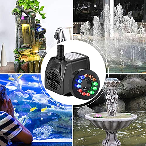 15W 264GPH Submersible Fountain Pump with 12 Colorful LED Lights for Outdoor Pond, Aquarium fish tanks, Water Feature, Statuary Gardens and Hydroponic